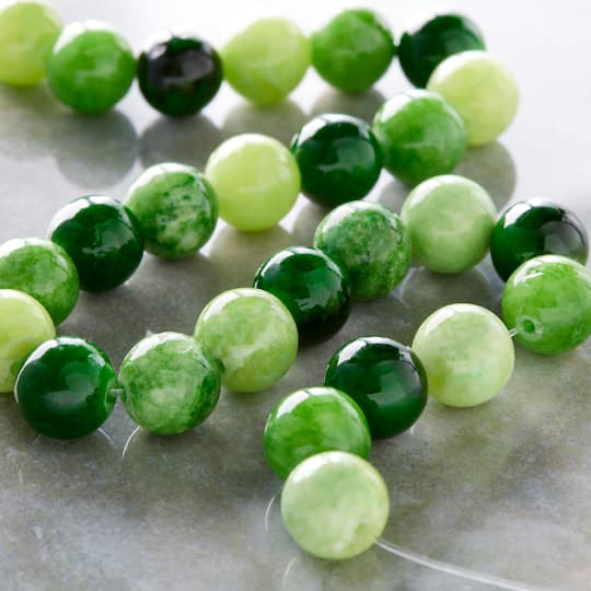 12 Pack: 10mm Round Green Semi-Precious Beads by Bead Landing™